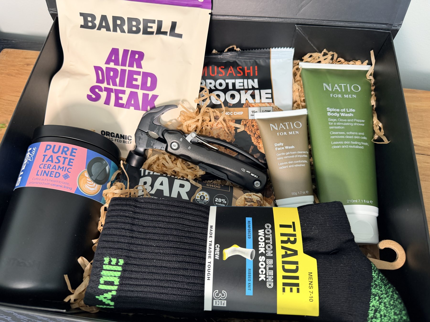 The Worksite Warrior Hamper packed open, full of quality gear