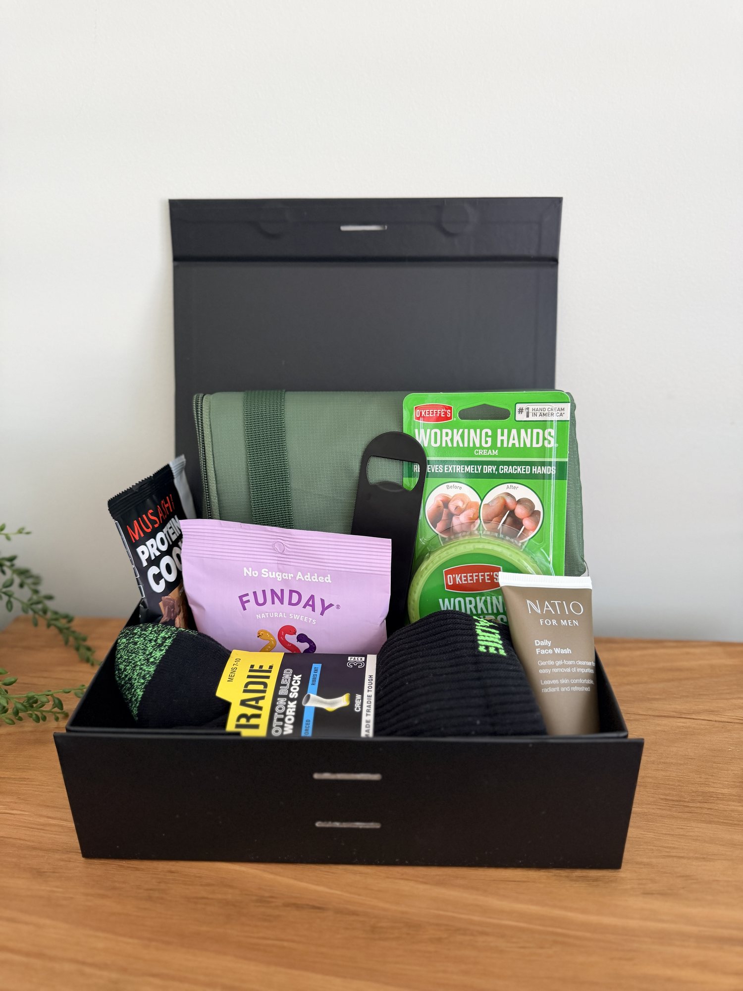 The Toolbelt Hamper, packed open and ready to send